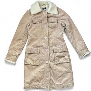 American Eagle Outfitters Corduroy Trench Coat Tan and White Sherpa Lining Sz M